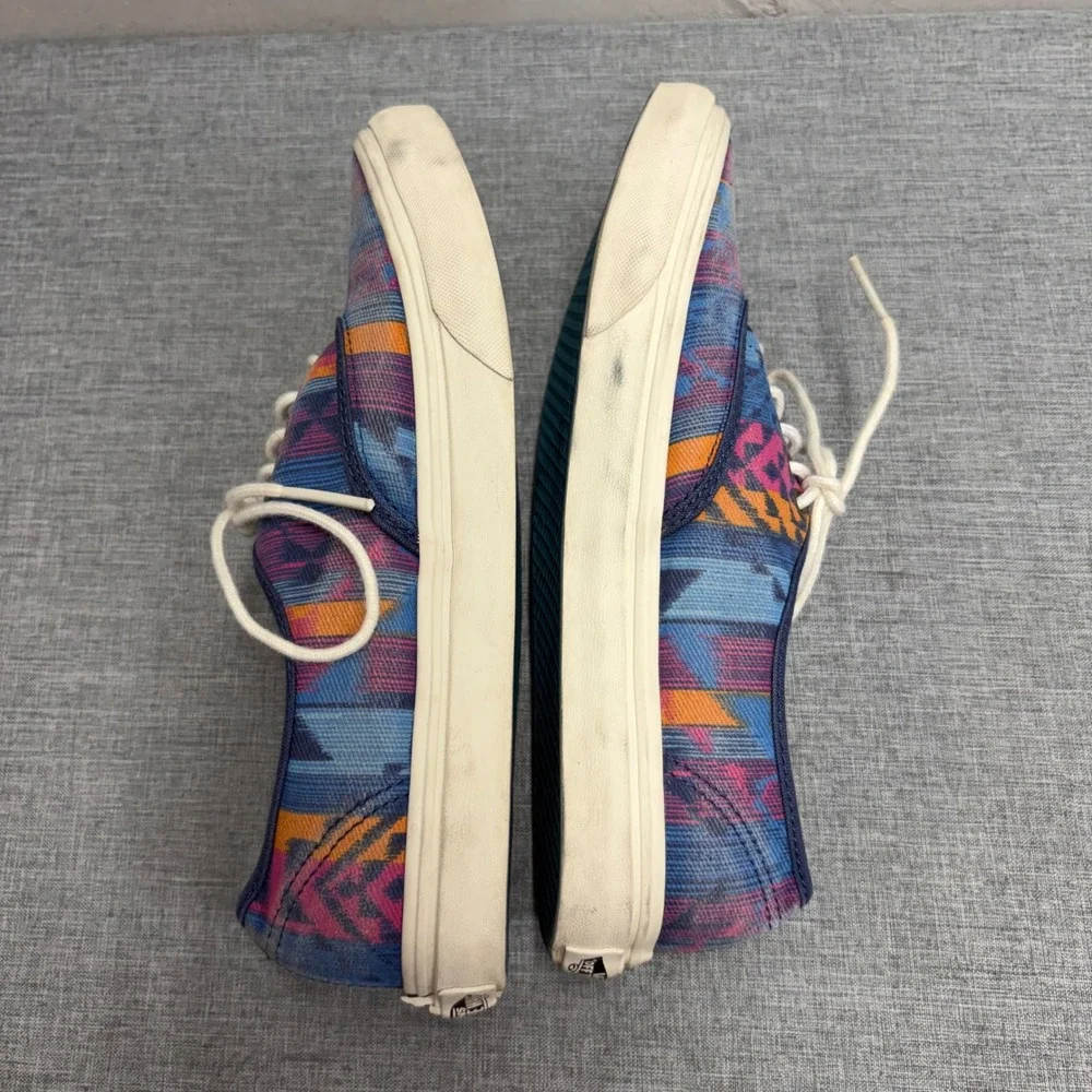Vans Authentic Lo Pro Shoes Womens 7 Blue Multi Geometric Tribal Print Sneaker